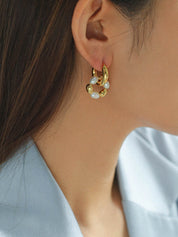 Gold Bean Hoops Pearl Earring