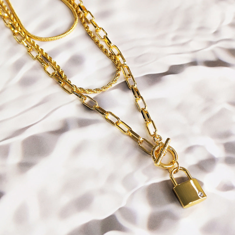 Triple-Layer Snake Twist Lock Pendant Necklace