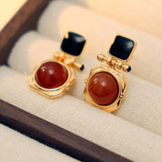 Vintage Red Onyx Inlay Earrings