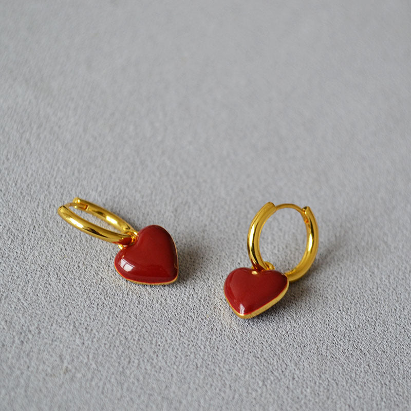 Red Square Heart Earrings