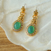 Vintage Green Crystal Chain Necklace l Earrings I Set