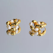 Gold Bean Hoops Pearl Earring