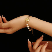 Flower Coin Pearls Chain Bracelet