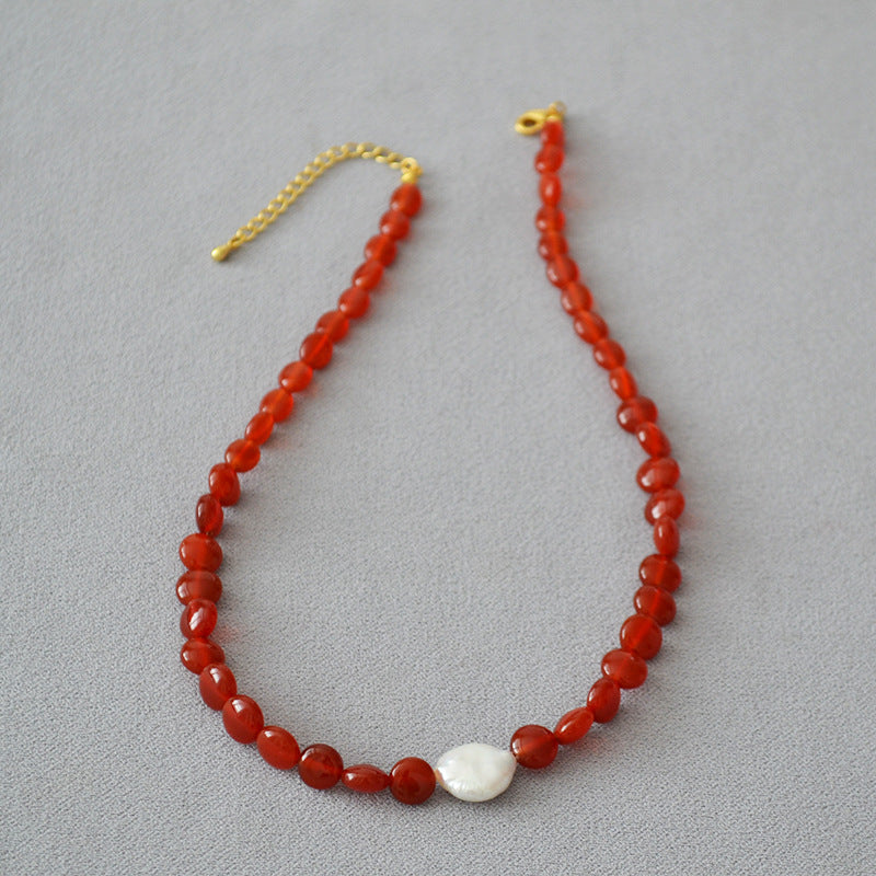 Red Onyx with Baroque Necklace l Bracelet