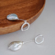 Baroque Pearl Long Drop Hoop Earrings