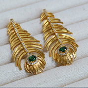 Gold Feather Zirconia Earrings