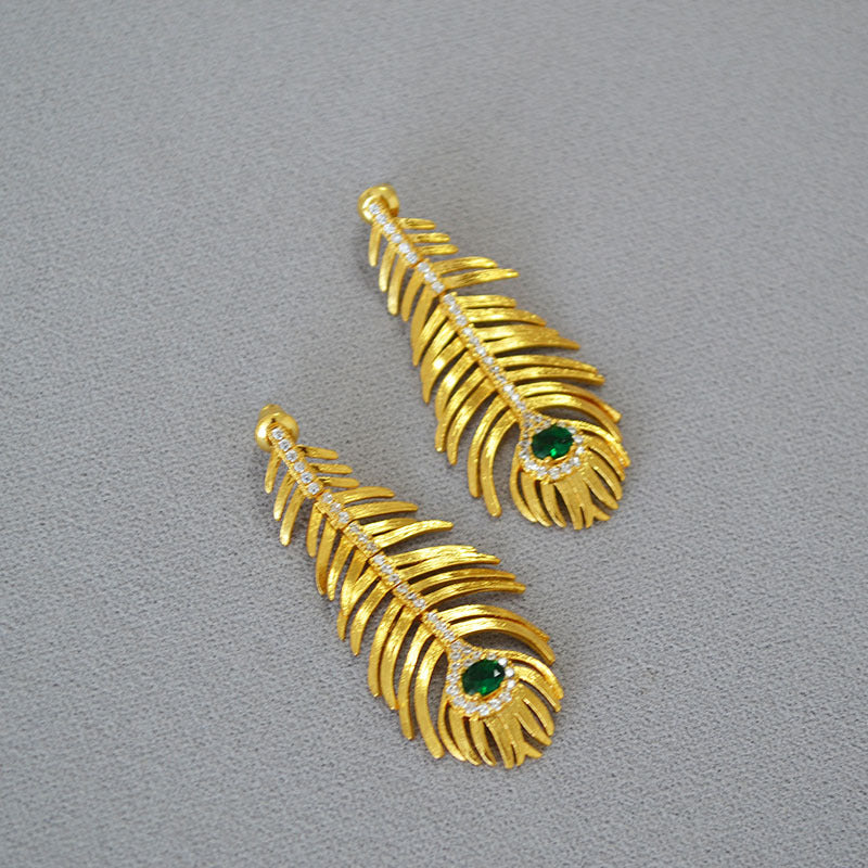 Gold Feather Zirconia Earrings