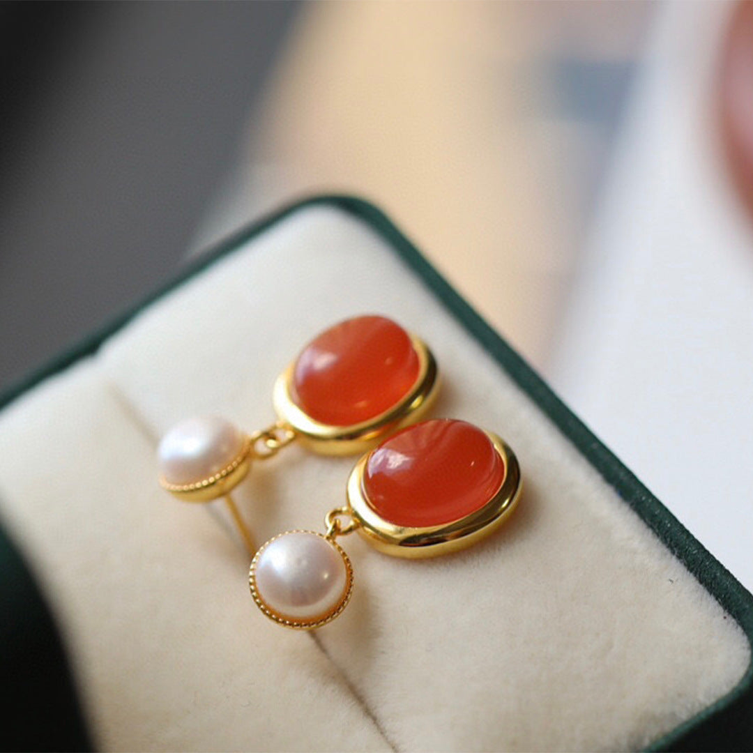 Red Agate Pearl Earrings