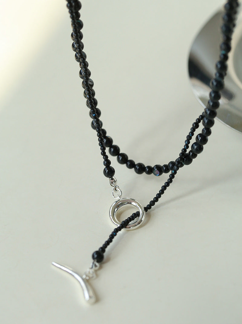 Y Shape Gradual Black Beads Necklace