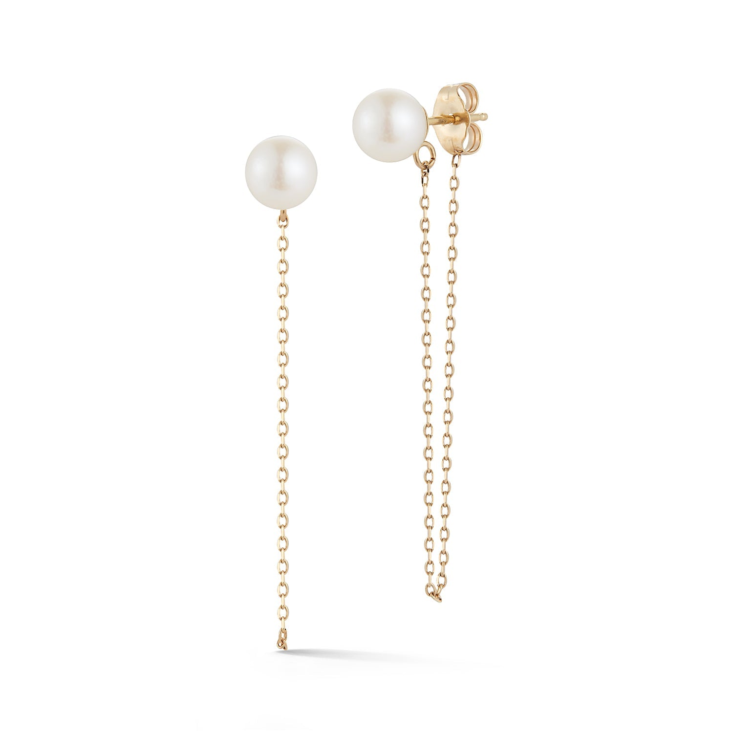 14kt Gold Pearl Stud with Chain drop earrings