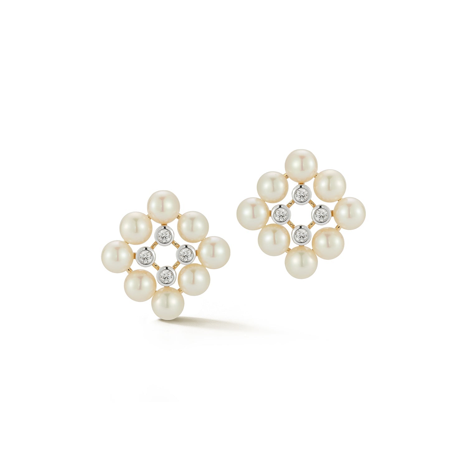 14kt Pearls and Diamond Cluster Stud Earrings