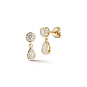 14kt Round and Pear Diamond Drop Earrings