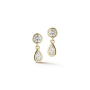 14kt Round and Pear Diamond Drop Earrings