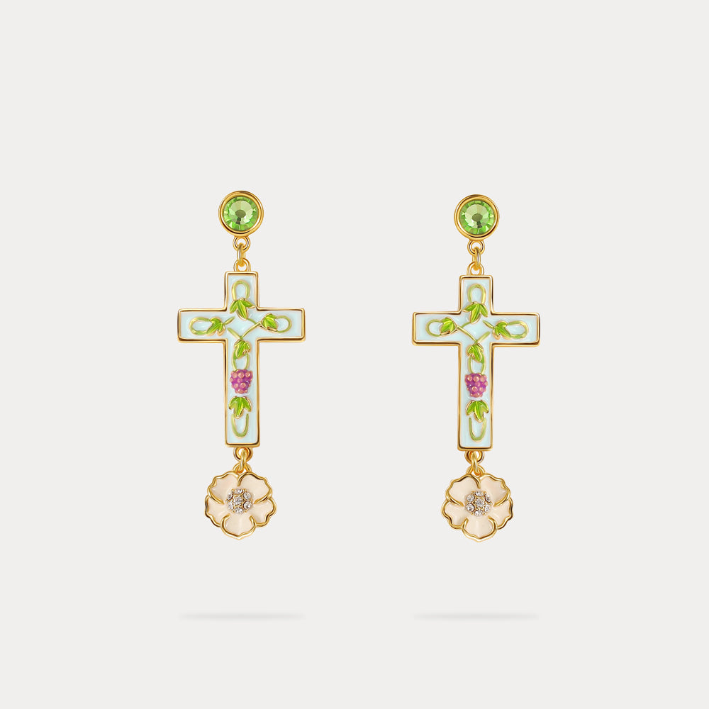 Cross Grape Vine Yard Earrings