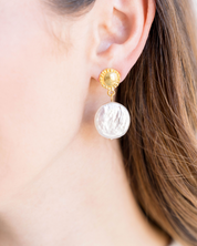 Large Coin Pearl Drop Earrings