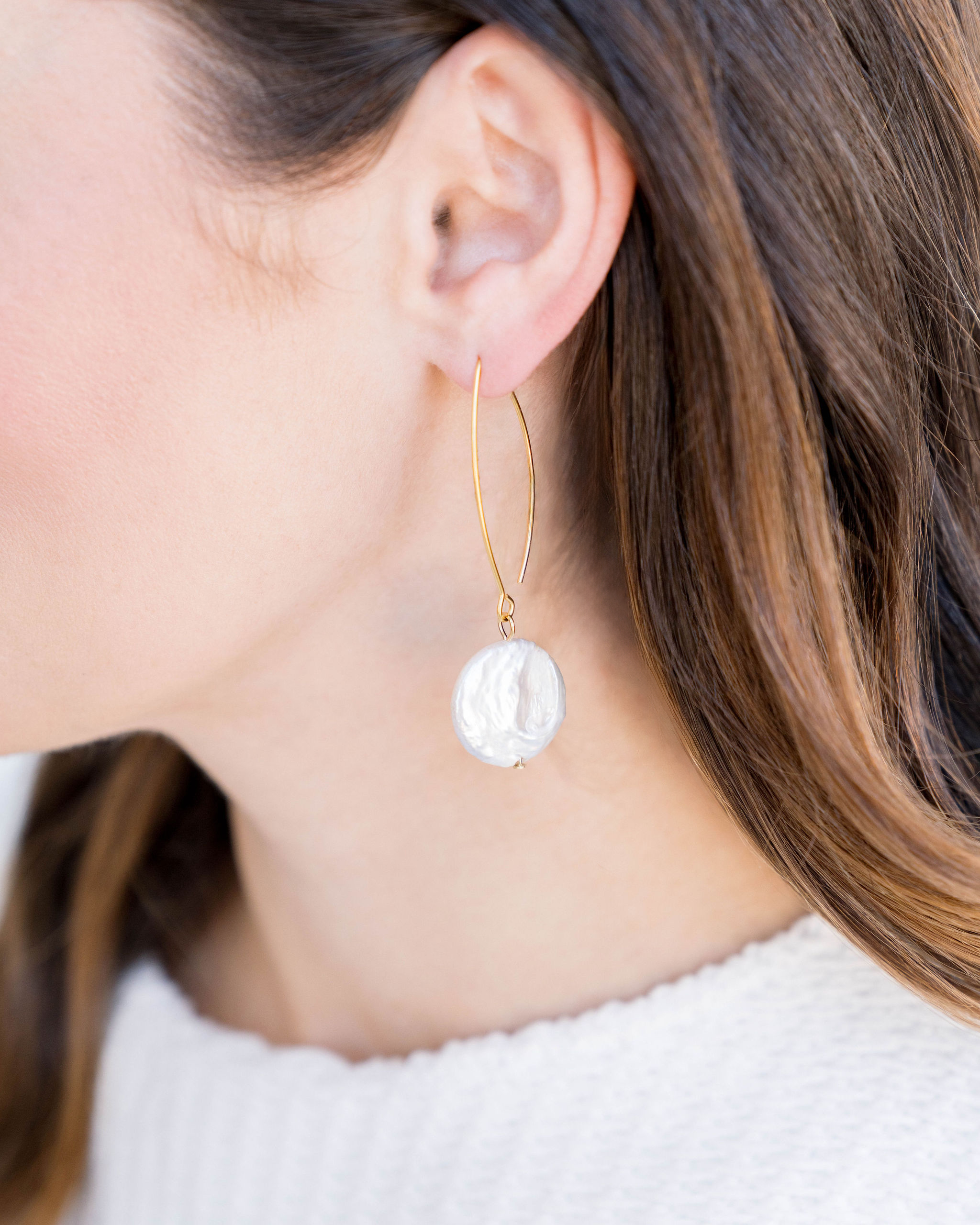 Coin Pearl Threader Earrings