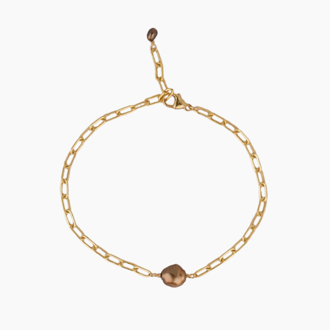 Chocolate Keshi Pearl Paperclip Bracelet