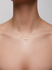 14kt Gold Pearl and Diamond Dot Necklace