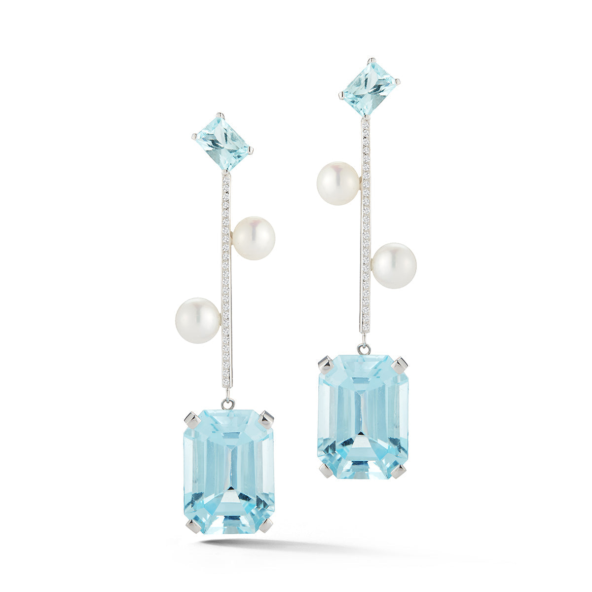 14kt Aquamarine, Blue Topaz  and Pearl Statement Earring