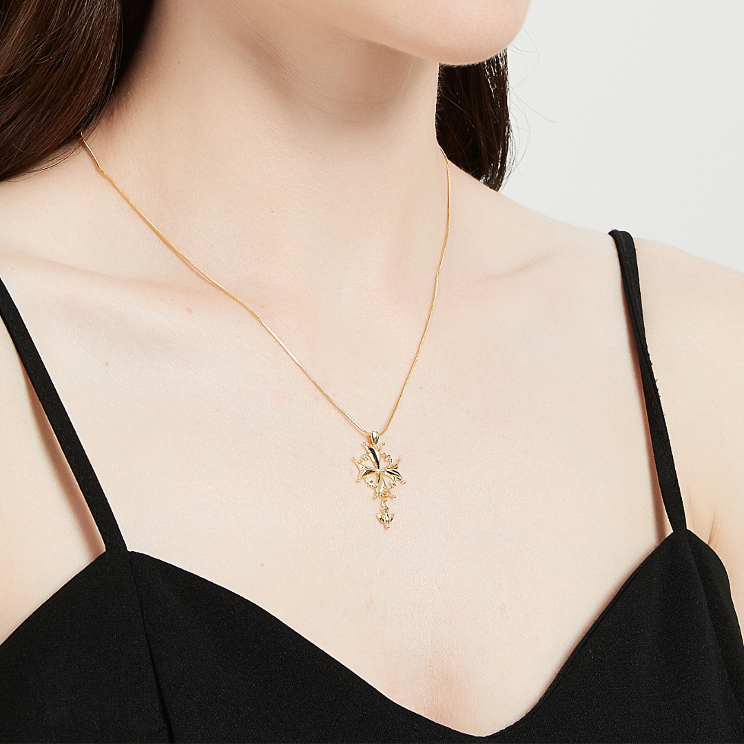 Huguenot Cross Necklace Gold Vermeil