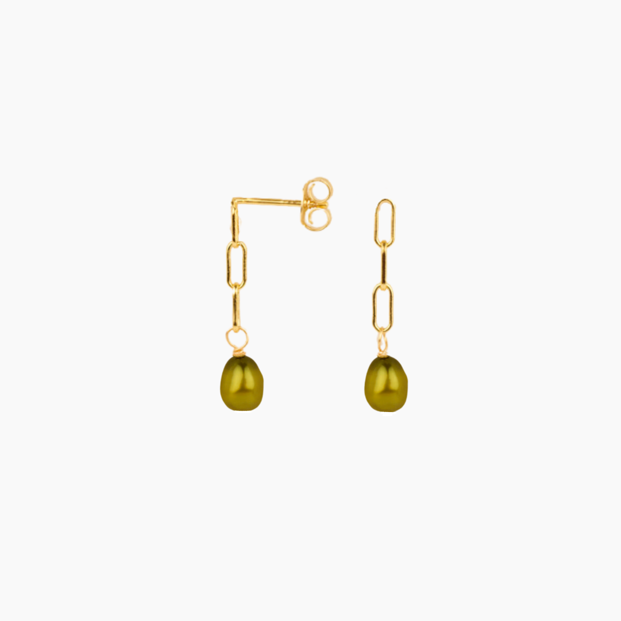 Pistachio Pearl Paperclip Stud Earrings