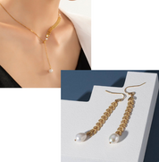 Gold Laurel Leaf Pearl Drop Necklace