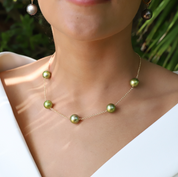 Melinda Pistachio Pearl Station Necklace