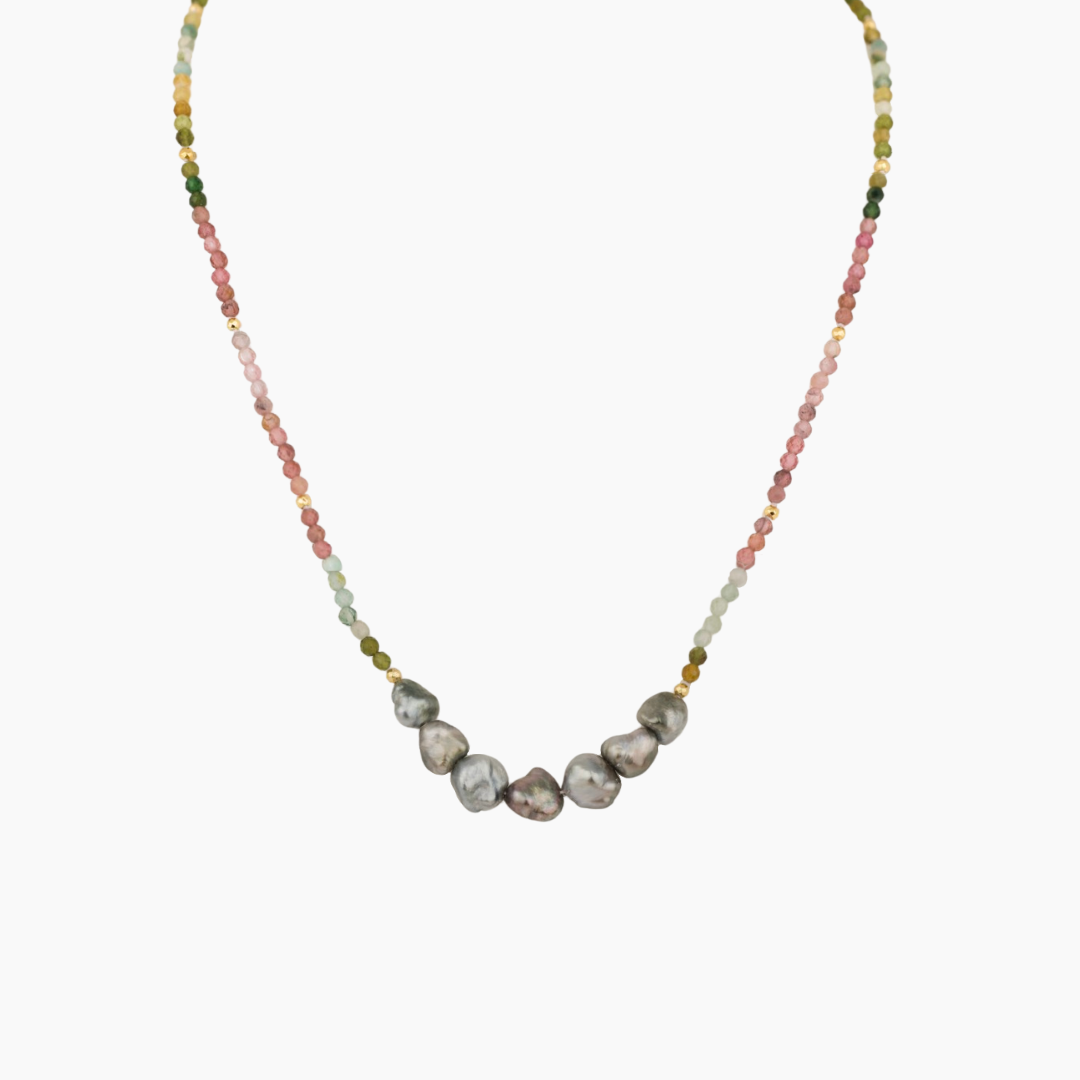 Mini Mana Tourmaline Tahitian Keshi Pearl Necklace