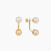 Double Golden Pearl Ear Jacket Earrings