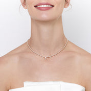 14kt V Diamond Tennis Necklace with Diamond Pear Drop