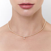 14kt V Diamond Tennis Necklace with Diamond Pear Drop