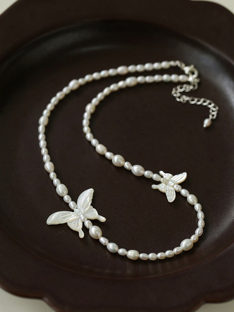 Butterfly Black/White Pearl & Shell Necklace