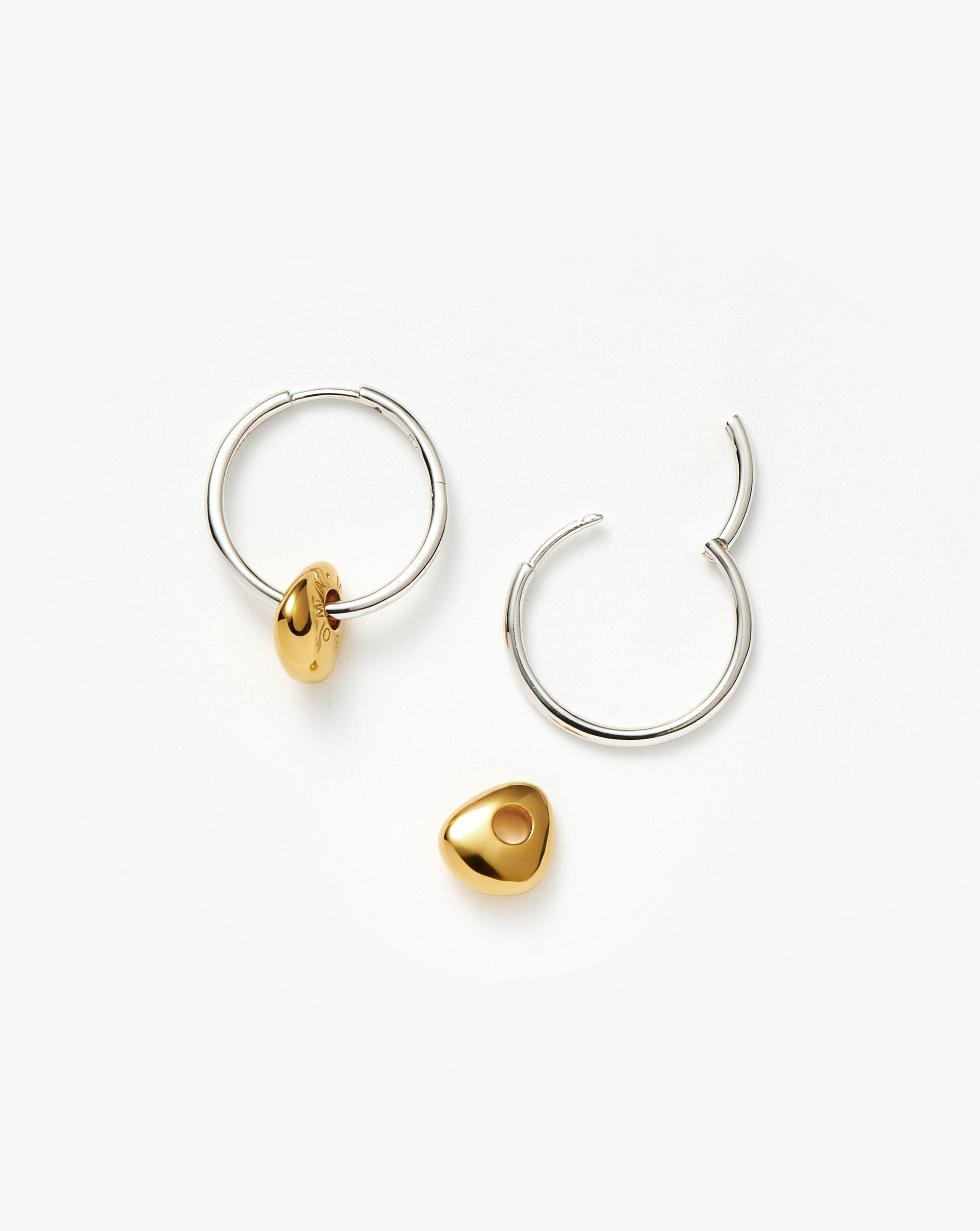 Abacus Nugget Small Charm Hoop Earrings | 18k Recycled Gold Vermeil and Rhodium on Sterling Silver