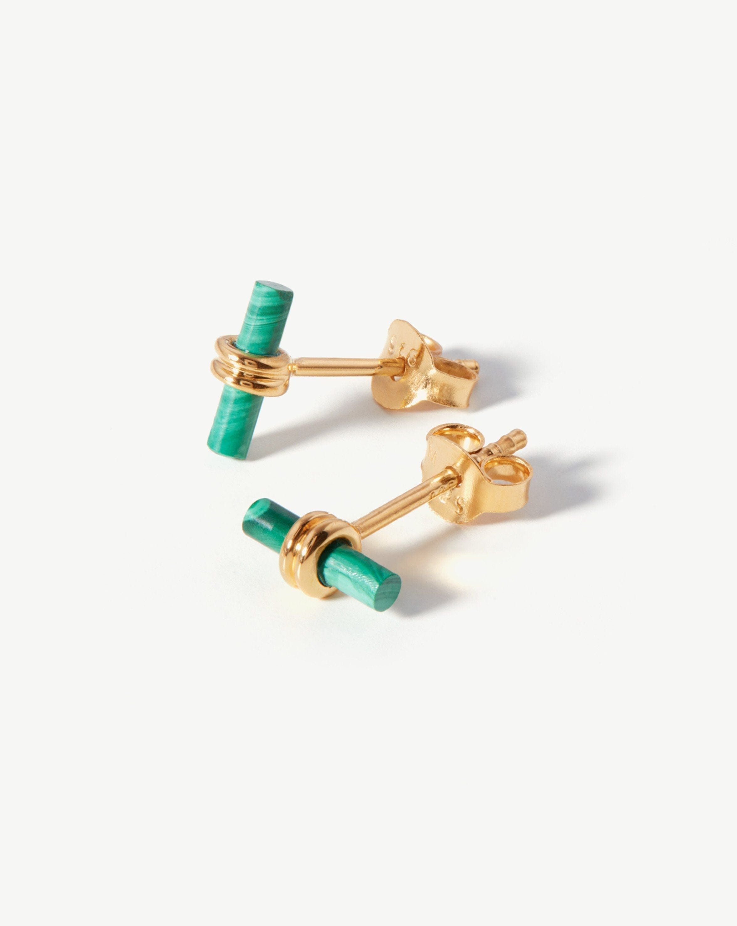 Bar Stud Earrings | 18k Gold Vermeil/Malachite