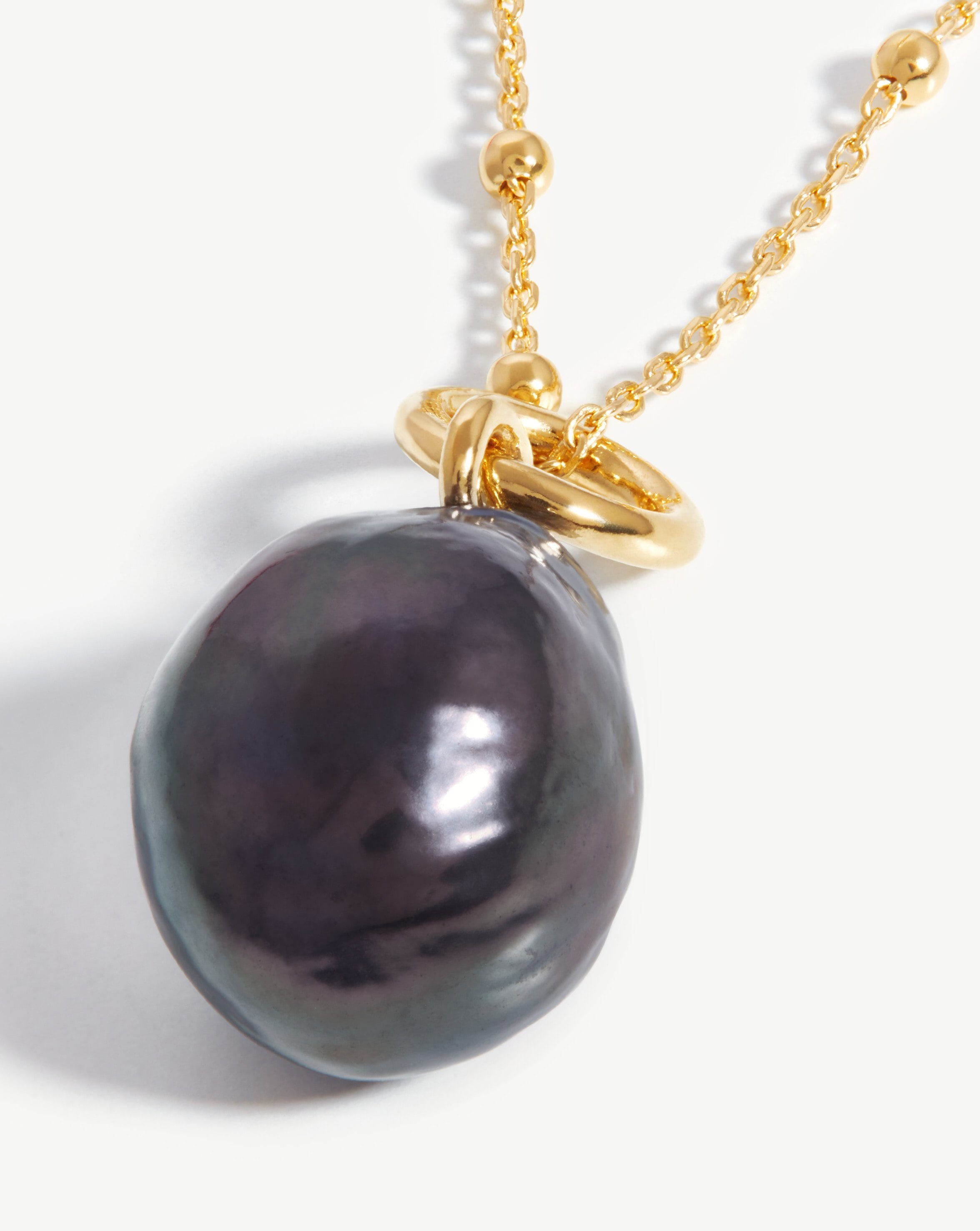 Baroque Pearl Chain Necklace | 18k Gold Vermeil/Grey Pearl