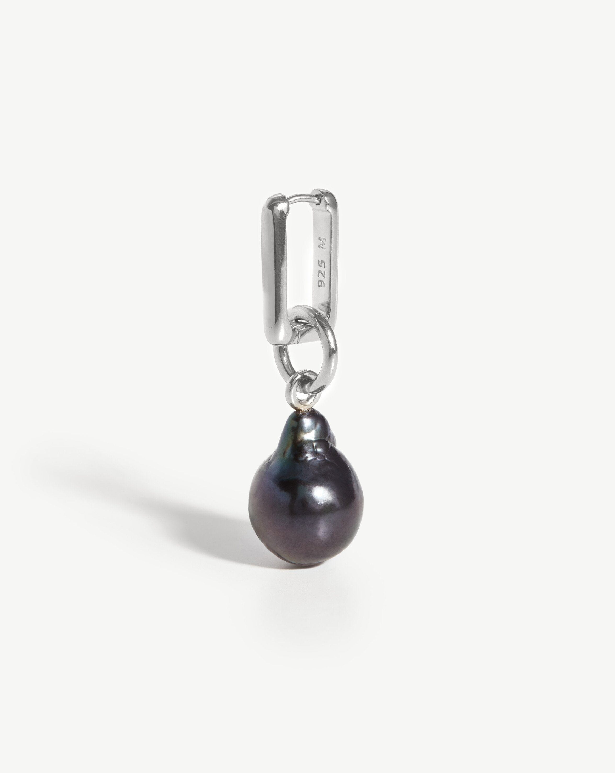 Baroque Pearl Single Ovate Earring | Sterling Silver/Grey Pearl