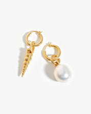 Baroque Pearl & Spiral Shell Hoop Earrings | 18k Gold Vermeil/Pearl