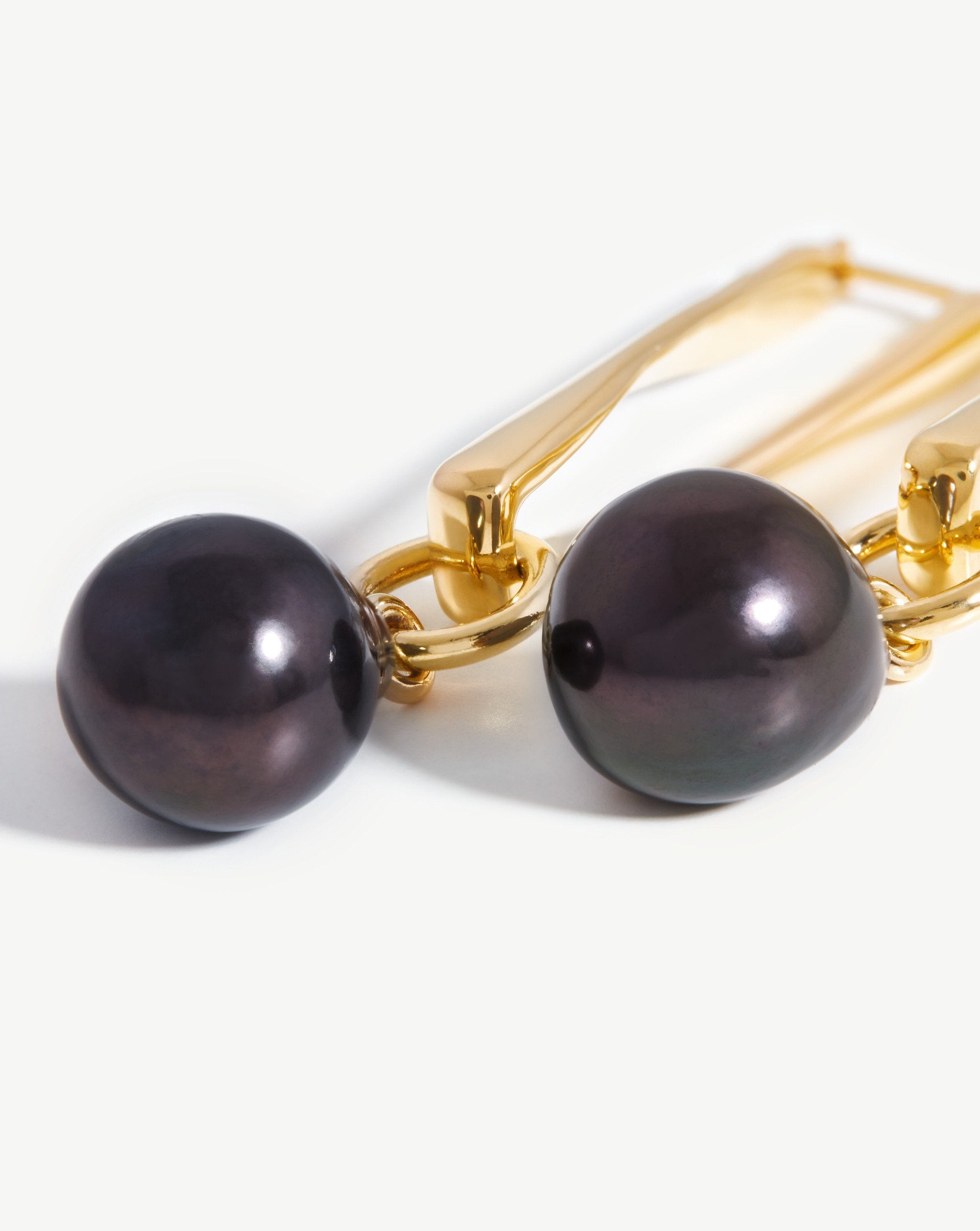 Baroque Pearl Twisted Drop Earrings | 18k Gold Plated/Grey Pearl