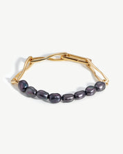 Baroque Pearl Twisted Link Bracelet | 18k Gold Plated/Grey Pearl