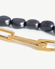 Baroque Pearl Twisted Link Bracelet | 18k Gold Plated/Grey Pearl