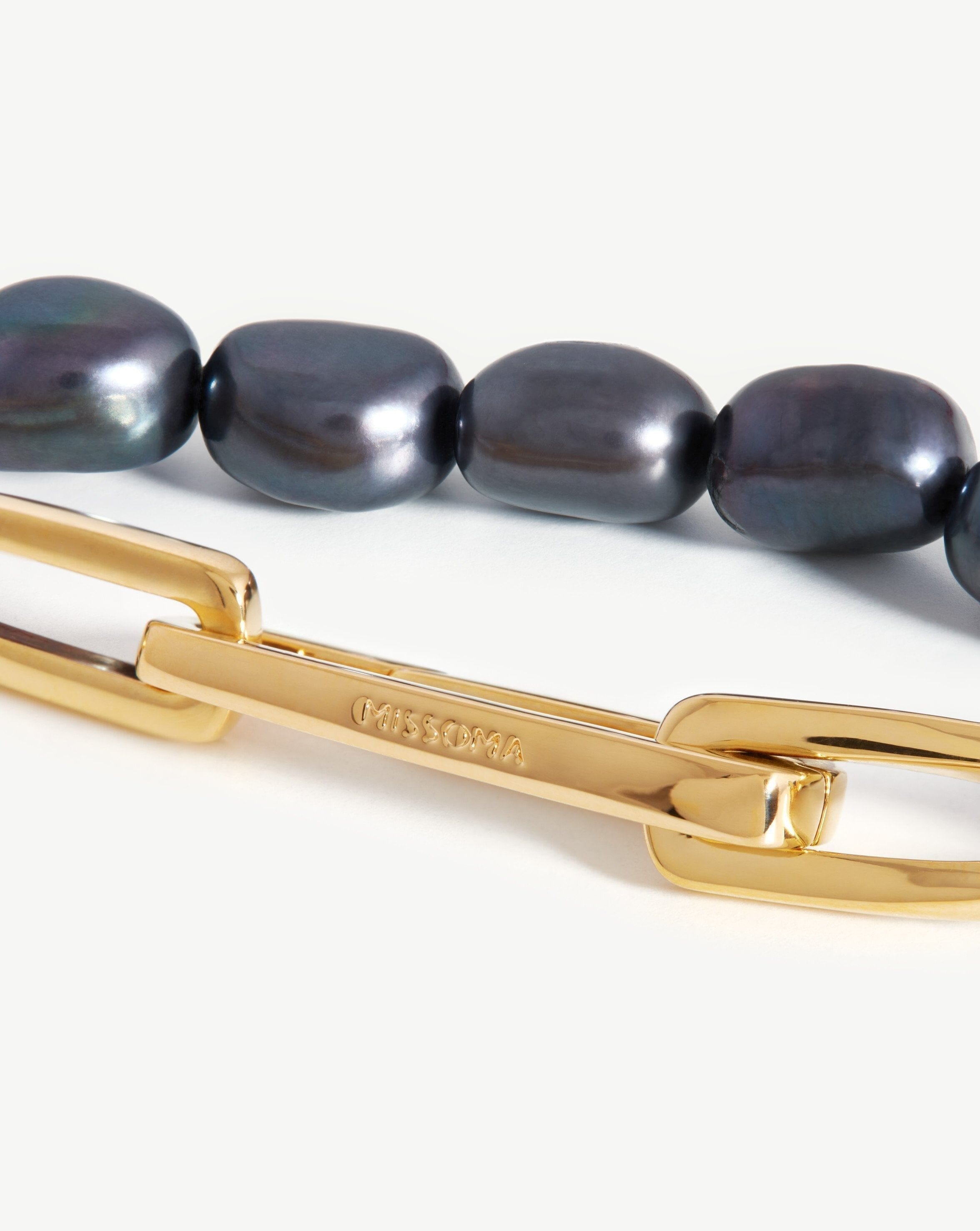 Baroque Pearl Twisted Link Bracelet | 18k Gold Plated/Grey Pearl