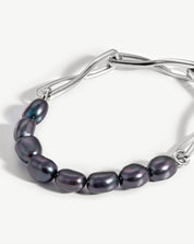 Baroque Pearl Twisted Link Bracelet | Silver Plated/Grey Pearl