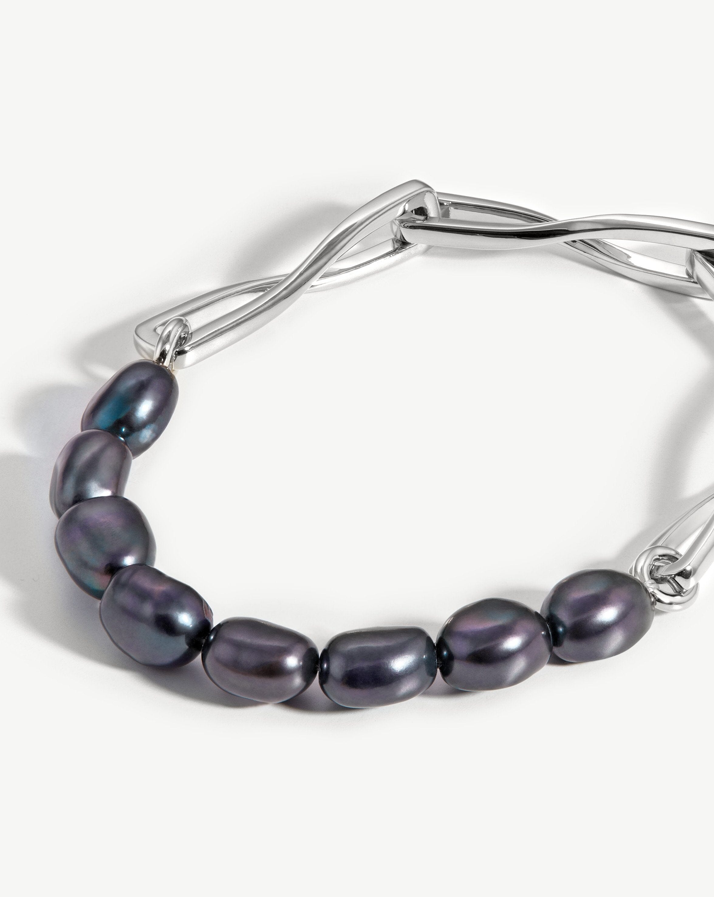 Baroque Pearl Twisted Link Bracelet | Silver Plated/Grey Pearl