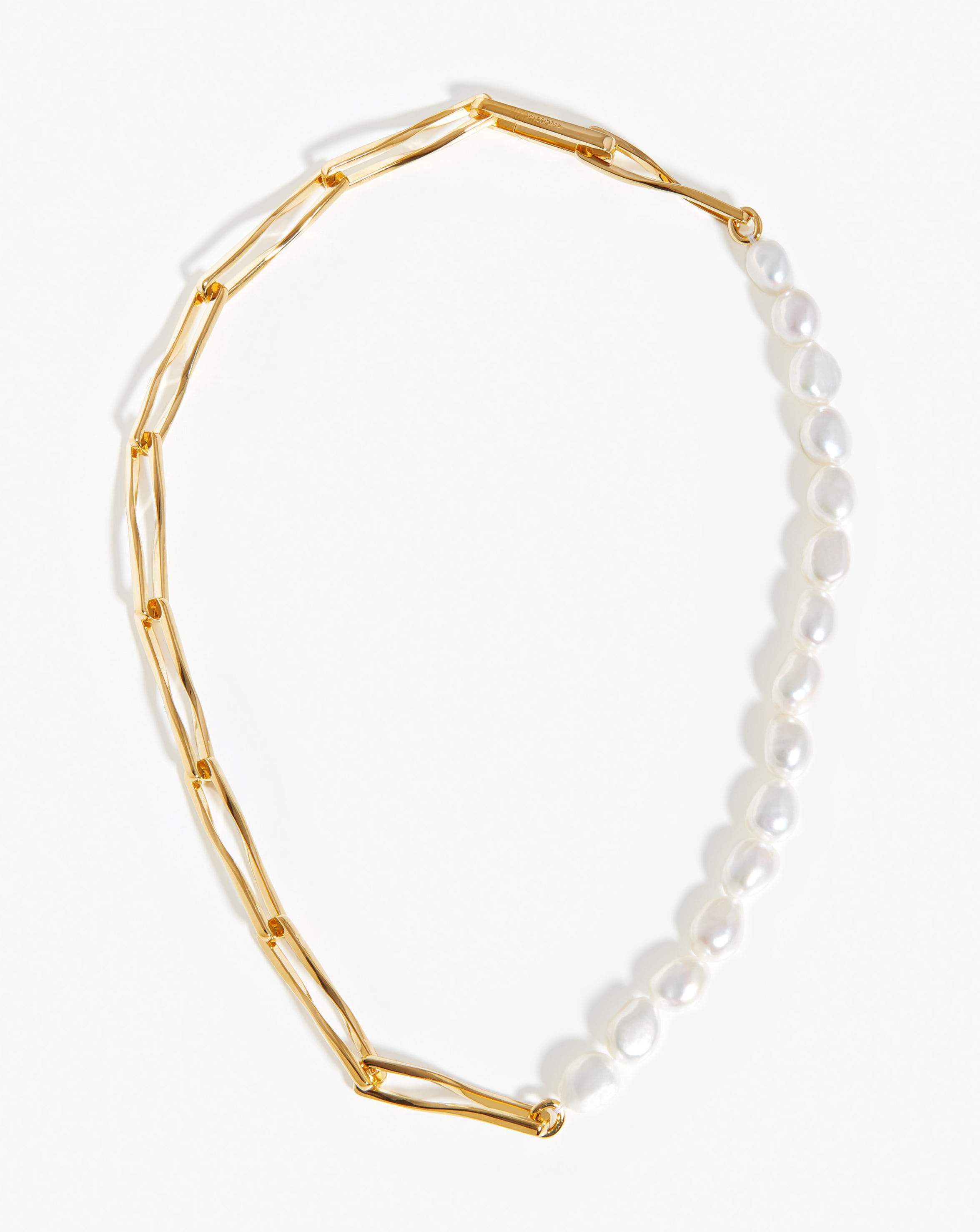 Baroque Pearl Twisted Link Necklace | 18k Gold Plated/Pearl