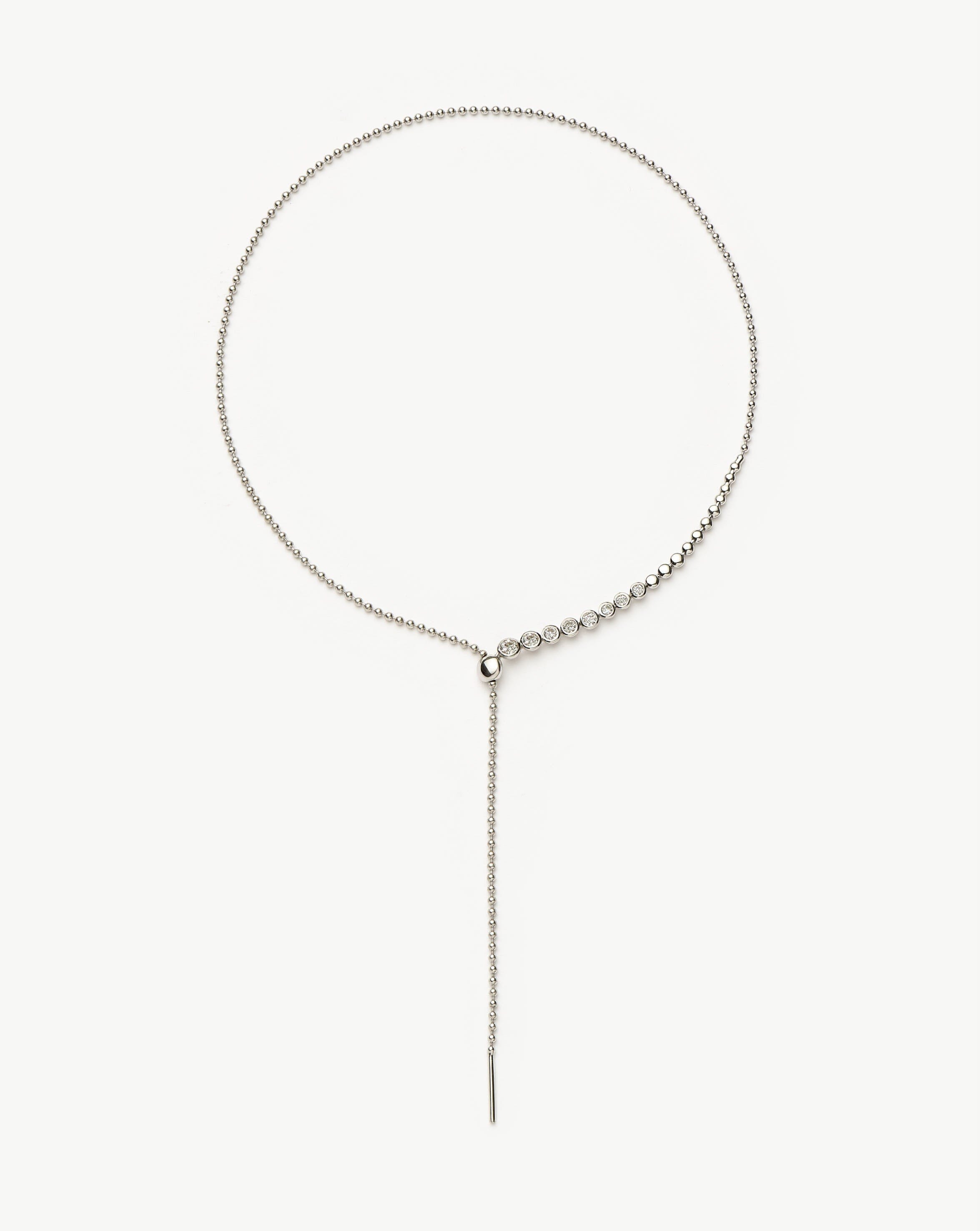 Beaded Stone Slider Lariat Necklace| Sterling Silver Cubic Zirconia