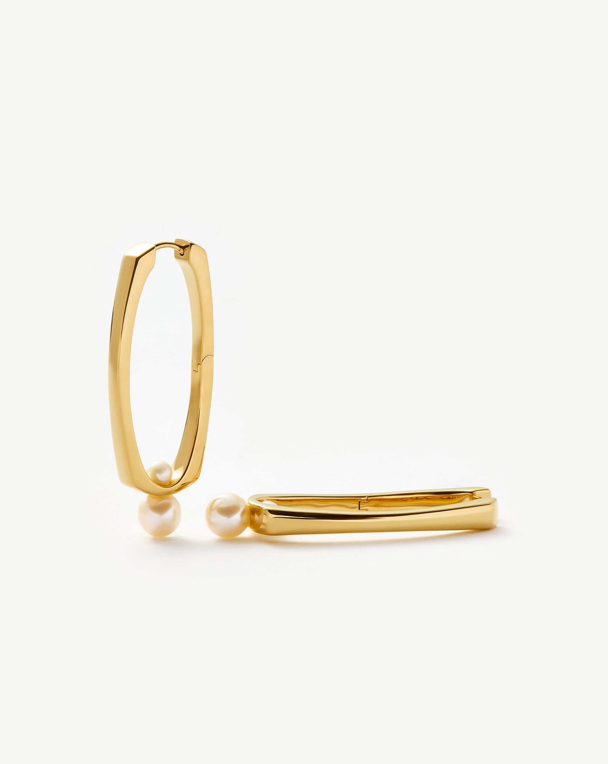 Button Pearl Ovate Hoop Earrings | 18k Gold Plated/Pearl