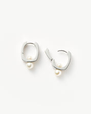 Button Pearl Square Hoop Earrings | Sterling Silver/Pearl