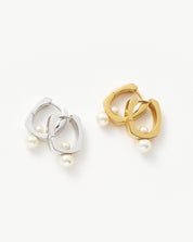 Button Pearl Square Small Hoop Earrings | 18k Gold Plated/Pearl