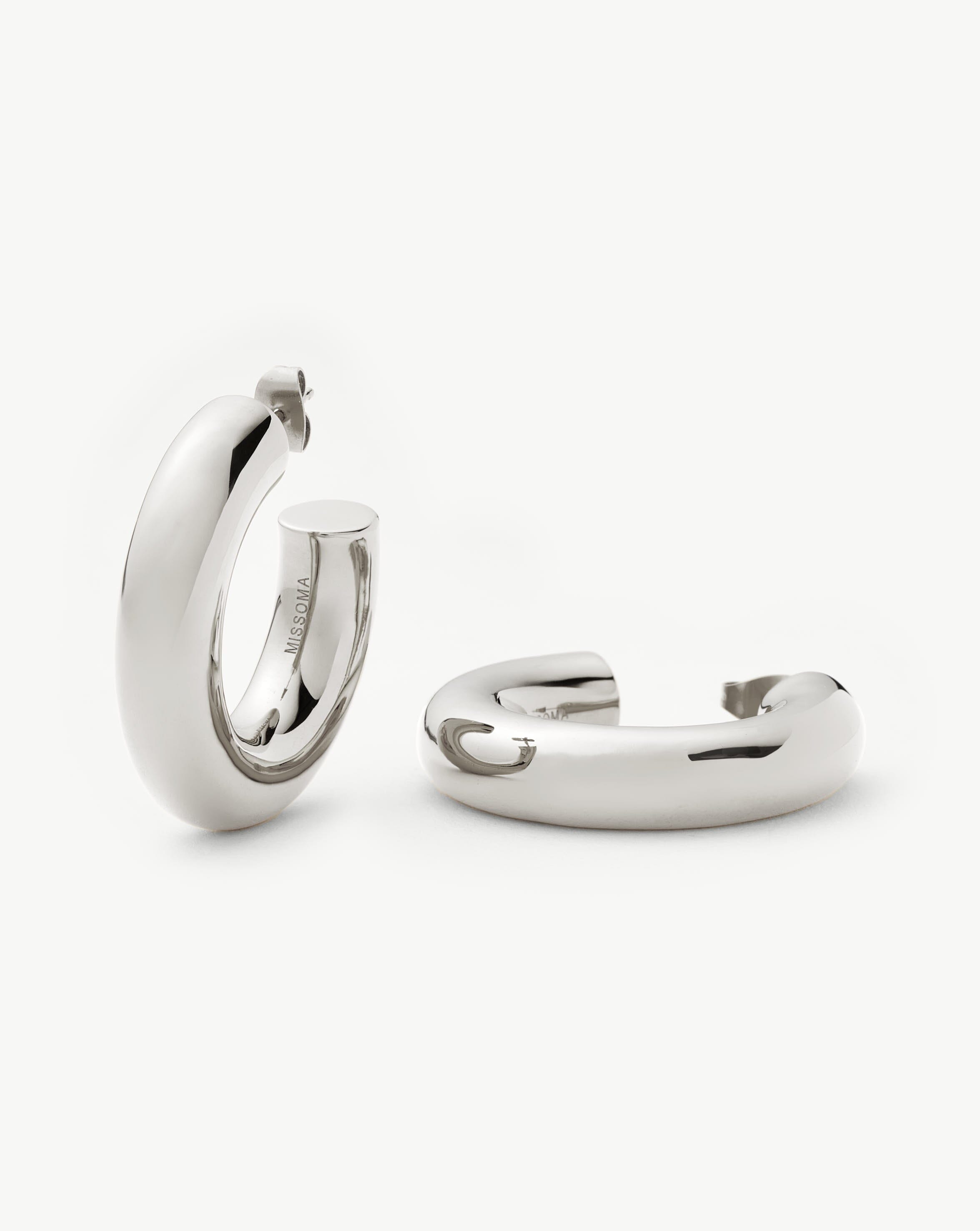 Chubby Large Hoop Earrings | Silver Plated