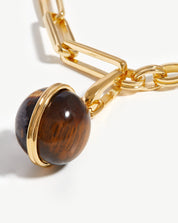 Deconstructed Axiom Sphere Chain Necklace | 18k Gold Plated/Tigers Eye